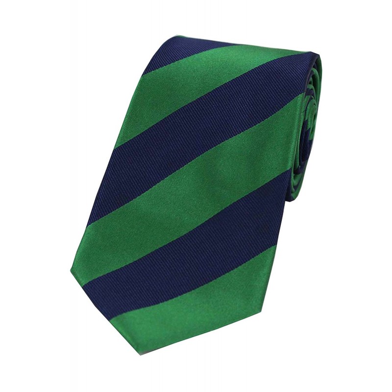 Green and navy club stripe tie in 100% woven silk.