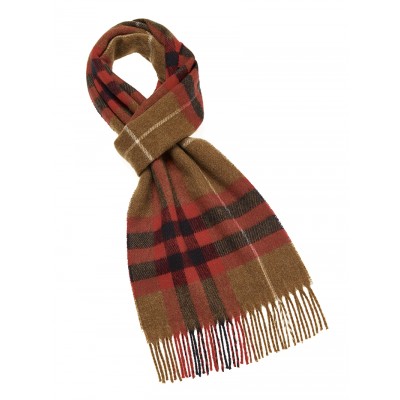 Soft merino wool scarf in camel/red tones.
