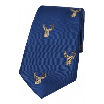 Corbata seda motivo ciervo en fondo azul