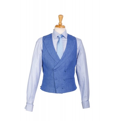 Double breasted waistcoat in Italian linen.  Mid Blue.